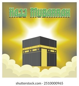 Hajj mubarak para la sagrada peregrinación islámica. La Kaaba es la dirección de Qibla para los musulmanes cuando realizan oraciones. Concepto islámico del Hajj. Ilustración vectorial plana.