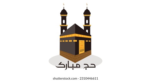 Hajj Mubarak. Kaaba vector for hajj in Al-Haram Mosque Mecca Saudi Arabia, Hajj Mubarak calligraphy. vector illustration - Eid Adha Mubarak