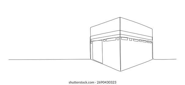 Hajj una ilustración de línea continua. Dibujado a mano boceto de Vector aislado sobre fondo blanco. Diseño de la Meca