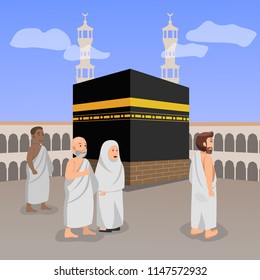 Hajj (Pilgrimage) Islamic Prayer in Macca Illustration Vector Cartoon