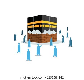 Hajj Pilgrimage Silhouette Walk And Pray Around Opened Kabaa. Suitable For Info Graphic.