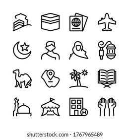 hajj season icon set collection line art design editable stroke