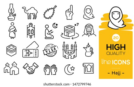 Iconos de la temporada de Hajj, incluyendo mezquita, íconos musulmanes, elementos religiosos,
mecca, Kaaba, oración, proceso de Hajj y oraciones
