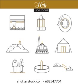 Hajj thin line icons