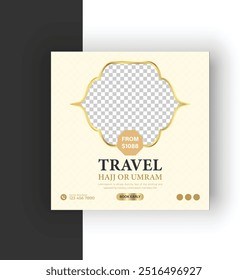 Hajj and um rah travel luxury social media post design, vector um rah social media post template 