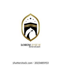 Hajj, Umra Logo. Hajj Mabrour Islamic Culture. Mecca Icon Concept Tour And Travel Vector Illustration