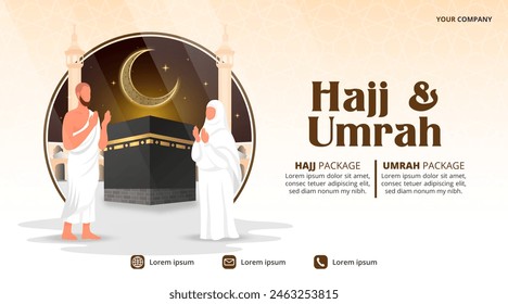 Hajj and Umrah banner with Kaaba and pilgrim