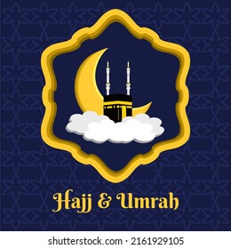 Hajj and Umrah banner templates with Kaaba and moon ornaments