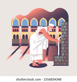 Hajj or Umrah illustration with people character and Mecca concept