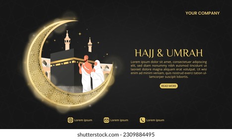 Hajj and Umrah or Islamic pilgrimage background with a moon and Mecca situation