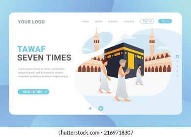 Hajj And Umrah Landing Page Template For Travel Service Business Website And Mobile Web With Flat Design Concept Vector Illustration