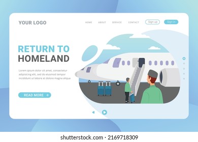 Hajj And Umrah Landing Page Template For Travel Service Business Website And Mobile Web With Flat Design Concept Vector Illustration