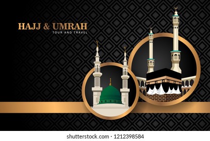 Hajj and Umrah luxury background with gold and ornament
