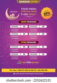 Hajj and Umrah Luxury package flyer, Ramadan Kareem flyer template islamic brochure post Arabic calligraphy, Greeting card celebration of Muslim community festival, Translation: The month of fasting 