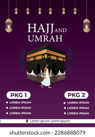 Hajj and Umrah Luxury package flyer, Ramadan Kareem flyer template Islamic brochure post Arabic calligraphy, Greeting card celebration of Muslim community festival, Translation: The month of fasting