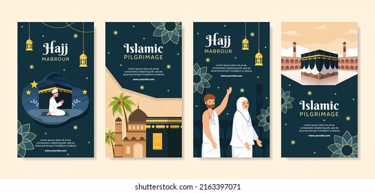 Hajj or Umrah Mabroor Stories Template Social Media Flat Cartoon Background Illustration