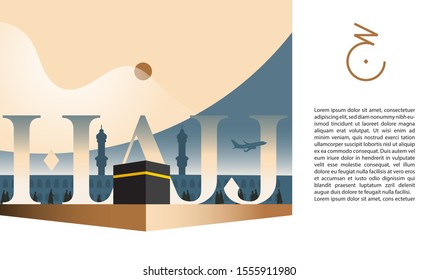 Hajj or Umrah minimal design with earth tone color on template, banner, flyer, brochure, background vector illustration. Split layer of text and background