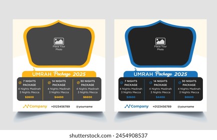 Hajj and umrah package social media design and web banner for travel agency.