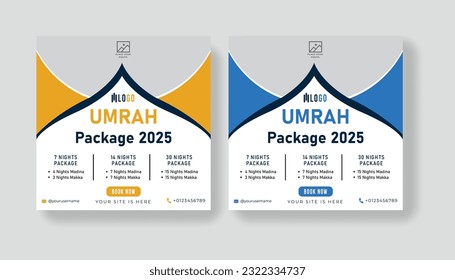 Hajj and Umrah package web banners for travel agencies. Travel offer social media post design. 