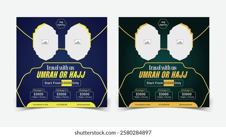 Hajj and Umrah package web banners for travel agencies. Islamic social media post design