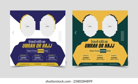 Hajj and Umrah package web banners for travel agencies. Islamic social media post design