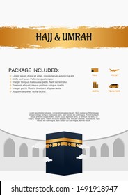 Hajj or Umrah template on white background, Modern Islamic design banner, flyer, brochure, background vector illustration. Black and blue color