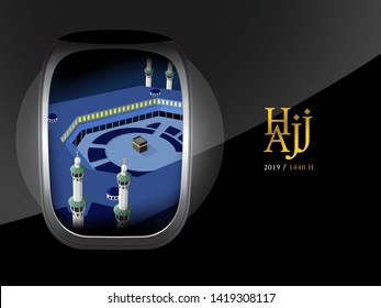 Hajj & Umrah view from Airplane window vector illustrator design for flyer poster template background