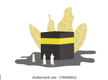 Hajj vector illustration , umrah idul adha mecca arafat mina islamic template pray mabrur month hajj. concept tree-people kaaba