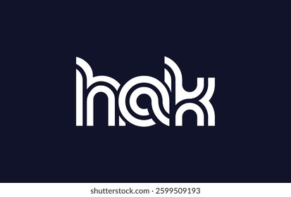 HAK Creative Unique Modern Letter Logo Design. Stylized logo featuring a unique letter design, presenting abstract minimalist aesthetics and modern appeal.