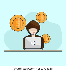 hakcer and laptop cartoon vector illustration