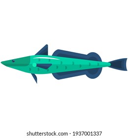 Hake Fish Icon Vector Illustration. Commercial Fresh Water Animal And Seafood Isolated On White Background. Underwater Wild Life