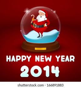 hake with Santa inside the ball,  red background, happy new year