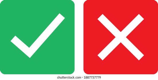 Grüner haken und rotes kreuz zum zeigen von Zustimmung oder ablehnung als cektor grafik icon symbol.