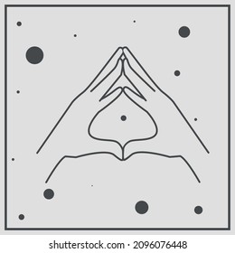 Hakini mudra. Meditation technique for mental health. Hindu yoga finger gestures. Finger positions discovered by ancient yogis. Vector