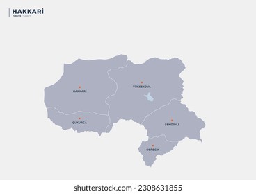 Provincia de Hakkari, Turquía, mapa de provincia.