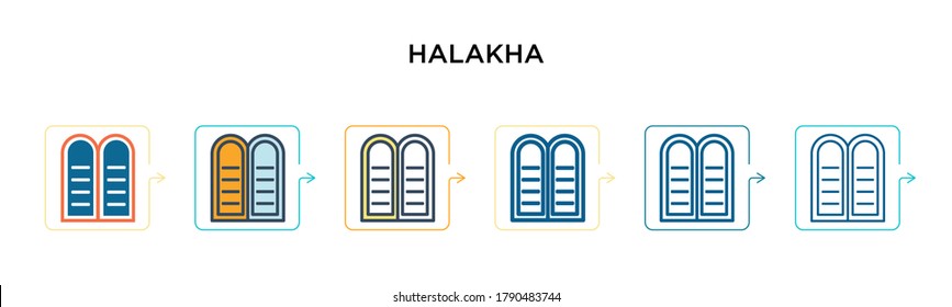 Halakha vector icon in 6 different modern styles. Black, two colored halakha icons designed in filled, outline, line and stroke style. Vector illustration can be used for web, mobile, ui