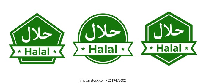 Ilustración del vector de placa halal de color verde y blanco en estilo de diseño plano.