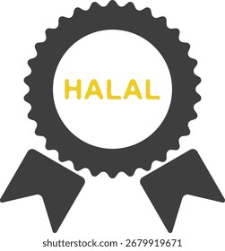 Crachá de certificação halal com ilustração de vetor de selo de fita preto e cinza