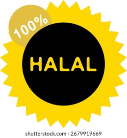 Insignia de certificación Halal con sello Starburst negro y Vector 100 por ciento dorado