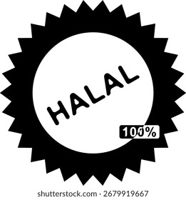 Halal-Zertifizierungssiegel mit schwarzem Sternzeichen und 100 Prozent weißer Etikettengrafik