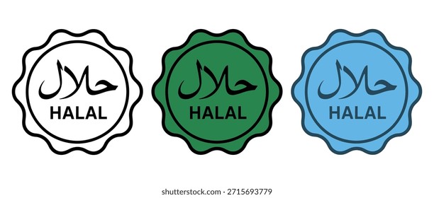 Carimbo de certificação halal em várias cores para conformidade de alimentos e produtos