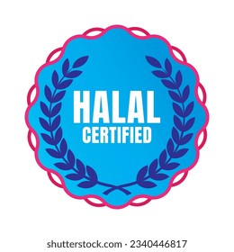 Halal certified badge design vector, Halal food product stamp, Authorized halal food and drink  ribbon stamp label
