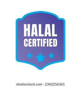 Vector de diseño de placa certificada halal, sello de producto alimenticio halal, etiqueta de sello de la cinta de bebida y comida halal autorizada