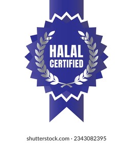 Halal certified badge design vector, Halal food product stamp, Authorized halal food and drink  ribbon stamp label