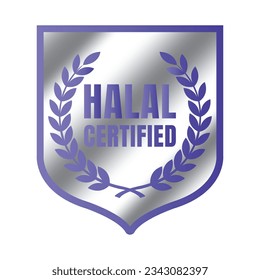 Halal certified badge design vector, Halal food product stamp, Authorized halal food and drink  ribbon stamp label