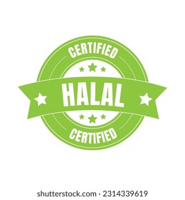 Halal certified badge, halal food certified ribbon badge, halal product certification stamp