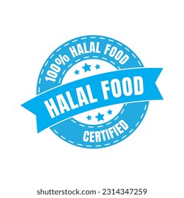 Halal certified badge, halal food certified ribbon badge, halal product certification stamp