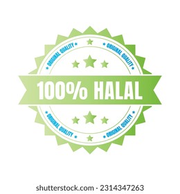 Halal certified badge, halal food certified ribbon badge, halal product certification stamp