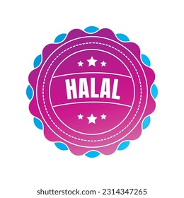 Halal certified badge, halal food certified ribbon badge, halal product certification stamp