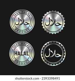 Icono con certificación halal. Etiquetas halal de comida Icono. Icono halal, ilustración vectorial de holograma